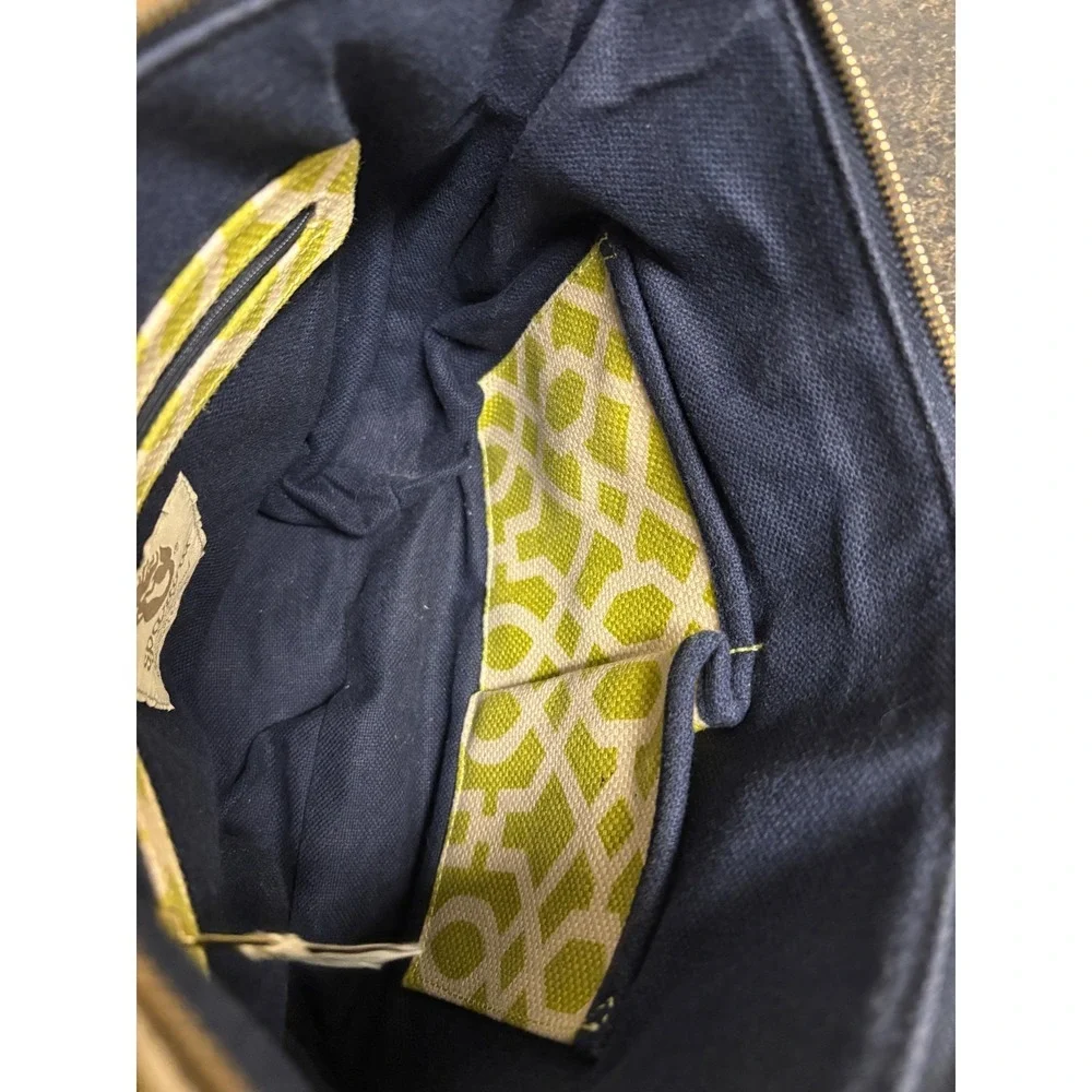 Spartina 449 Heyward Dixie Hobo Bag Lime Green White Geometric Leather Tan Strap - Picture 3 of 11